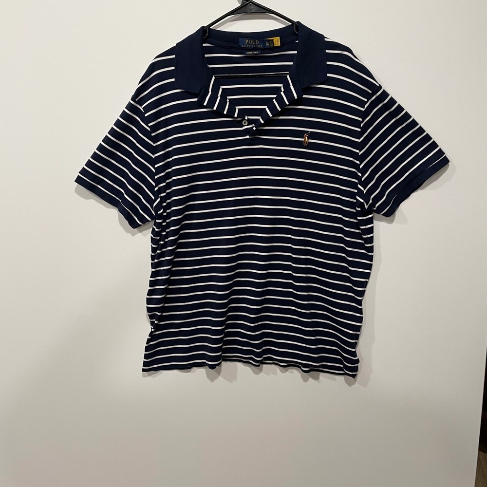 Polo Ralph Lauren Mens XXL Striped Custom Slim Fit‎ SS Polo Shirt Flesh Pony